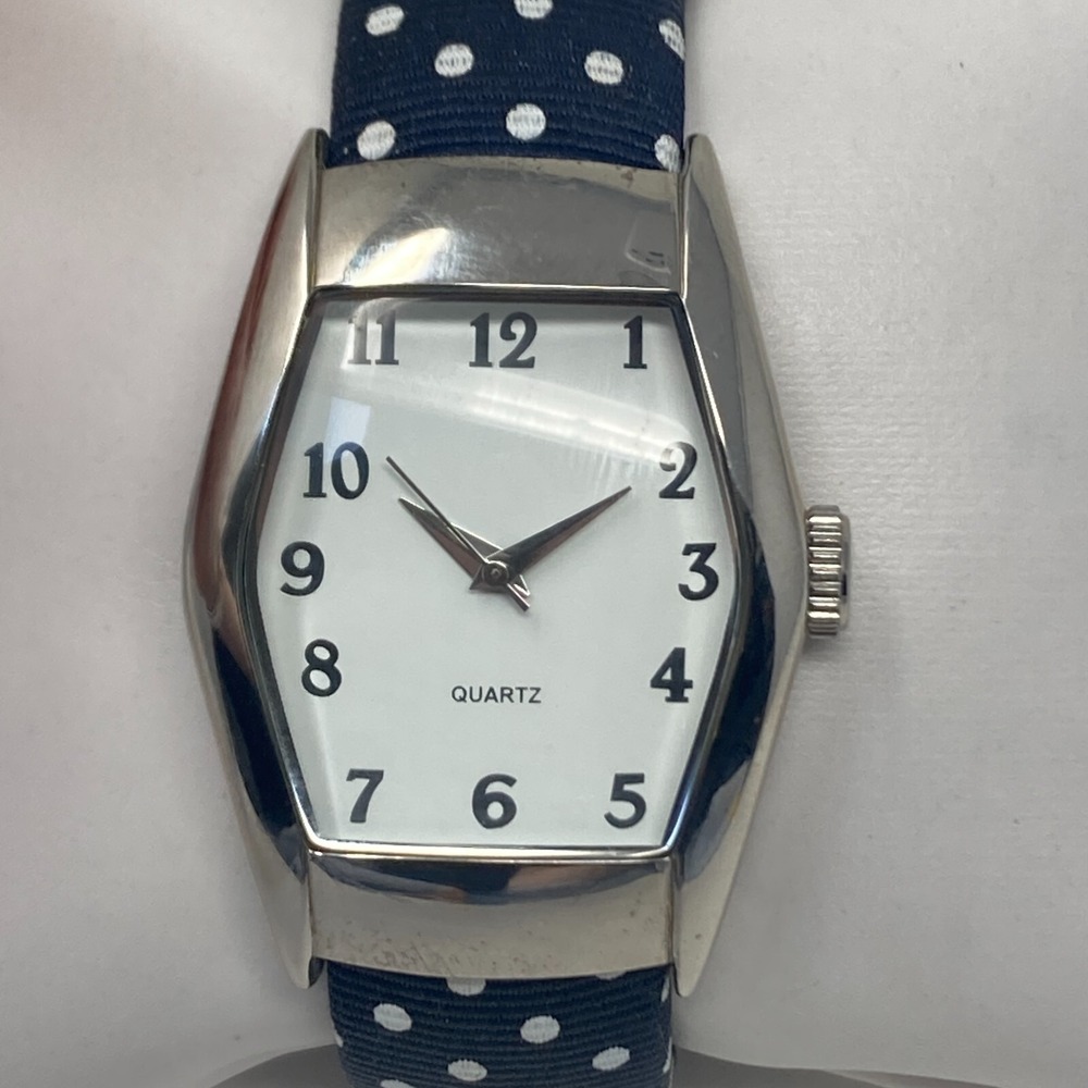 Coldwater Creek Women's Watch Polka Dot 33mm Silver Tone Cuff New Battery 6.25"